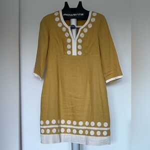 Boden Mustard Yellow Linen Embroidered Tunic Dress